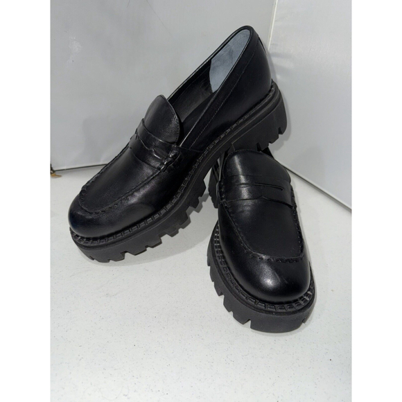 Free People Women's Lyra Lug Sole Black Leather Loafers Sz 11 - Picture 9 of 16